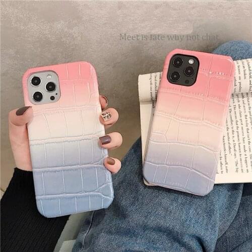Summer gradient fashion crocodile Hard leather phone case for iphone 7 8 Plus X XS XR MAX 11 Pro SE 2 2020 12 MiNi rainbow Cover