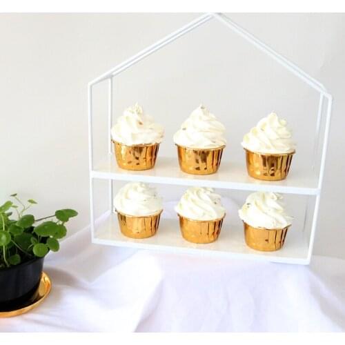 Two Tier Cupcake Plates House Type Metal Cupcakes Dessert Tableware Cake Stands for Home Dinnerware Wedding Birthday Decoration