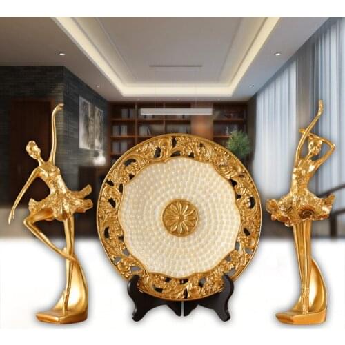 European Gold Ballet Beauty Resin Plate Figurines Statue Wedding Gift Home Furnishing Decoration Crafts Home Desktop Ornaments