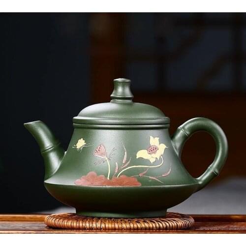 Purple Clay Yixing Teapot Handmade Authentic Mud Green Handpainted Kettle Creative Drinkware Seng Gift Box ZM22406