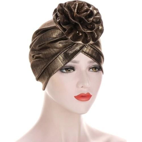 Bright Silk Knit Hoofd Sjaal Cloth Forehead Flowers Flower Turban to Hide the Hair Turban Muslims in Baotou Cap
