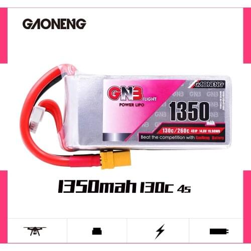 Gaoneng GNB 1350mAh 4S1P 14.8V 130C/260C Lipo Battery XT60 Plug for 250 size 3D FPV Racing Drone Quadcopter Multirotor Parts