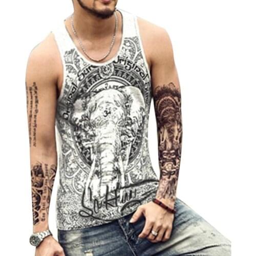 Men vest tanks top Vintage Elephant Print Men Summer Bodybuilding Vest Loose Sleeveless Tank Top Men vest майка мужская 2021