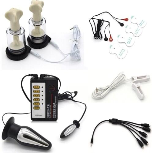 Electric Shock Set Vacuum Breast Enhancer Nipple Sucker/Clamps Electrical Stimulation Anal Plug Massage Paste Medical Sex Toys