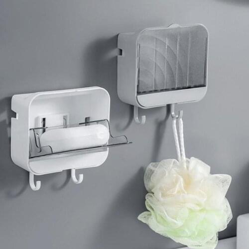 Perforation-free wall-mounted soap box toilet bathroom with lid soap dish household drain soap box wall-mounted hook bathroom