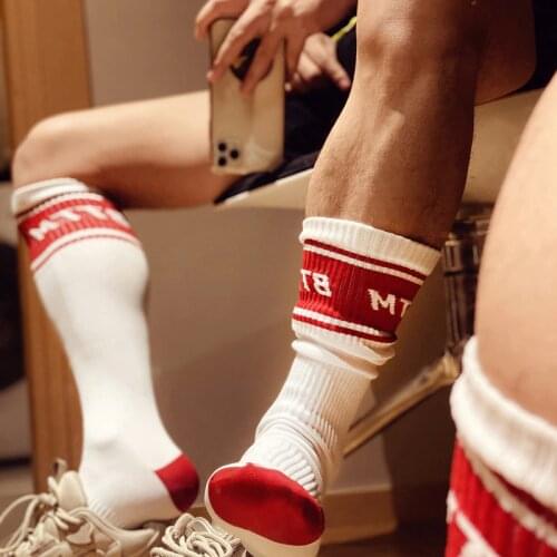 Fashion Red Black White Unique Design Socks Sexy Gay Top Vers Bottom Men Nylon Sports Long Tube Football Socks Comfortable