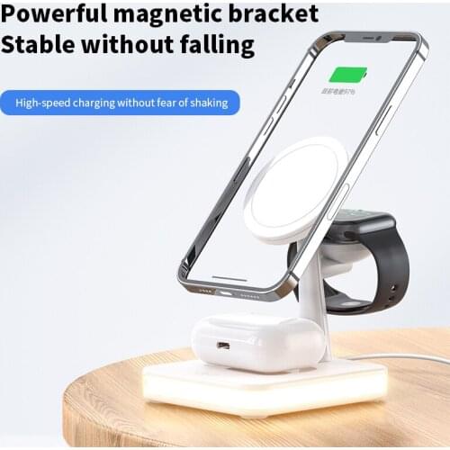 New 15W 4 in 1 Wireless Chager for iPhone 12S/12Pro iWatch Airpods Pro Magnetic Fast Charging Station Dock Stand LED Touch Light