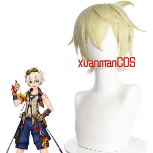 Genshin Impact Bennett Cosplay Wig Heat Resistant Synthetic Hair Carnival Halloween Party Props