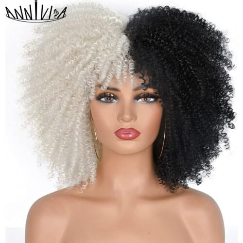 14" Afro Kinky Curly Wig With Bangs Short Synthetic Wigs For Black Women Natural Omber Glueless Cosplay Hair High Temperature
