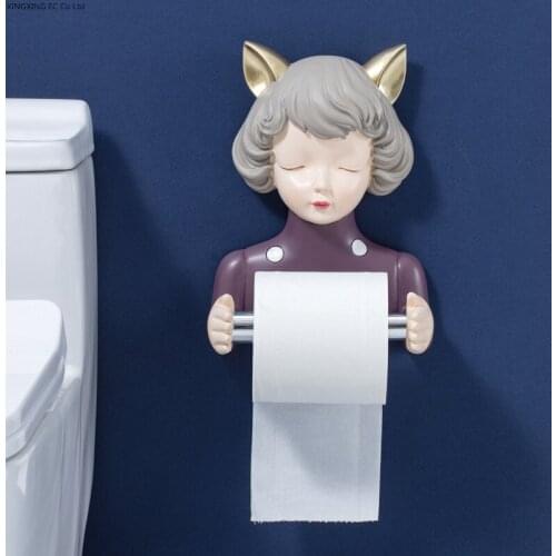 Bathroom Toilet Paper Stand Paper Towel Holder Resin Cute Cartoon Girl Roll Paper Holder Wall-mounted Toilet Toilet Paper Stand