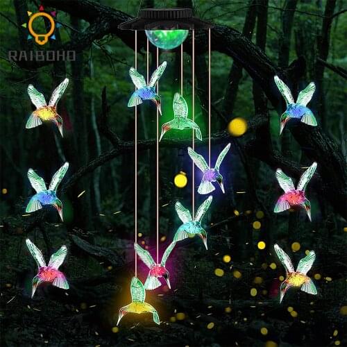 Solar Wind Chime Upgraded Hummingbird Wind Chimes Color Changing Outdoor Indoor Romantic Décor for Yard Party Patio Garden Gifts