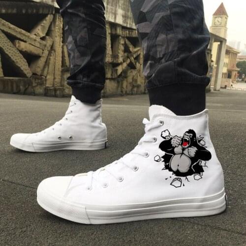 Wen Original Designs Angry Gorilla Broken Out Wall Men Athletic Sneakers White High Top Women Canvas Black Shoes Laced Plimsolls