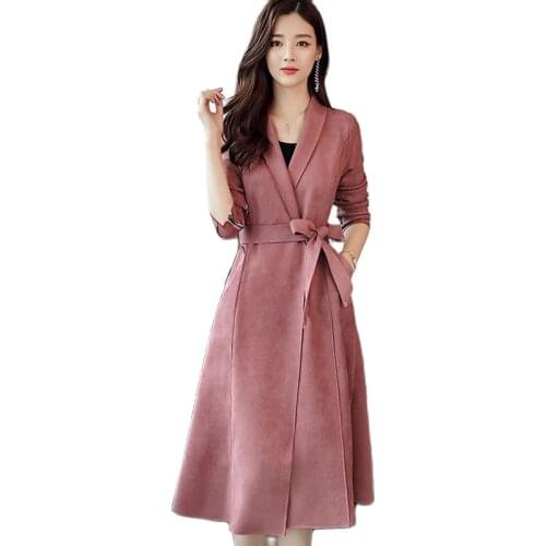 2021 Spring Autumn New Slim Deerskin Fleece Windbreaker Women Korean Long Trench Coats Casual Woolen Coats Windproof Overcoats