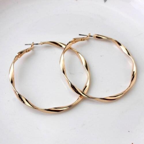 50mm Twisted Brass Rope Hoop Earrings for Women Metallic Minimalism Hoop Bearings