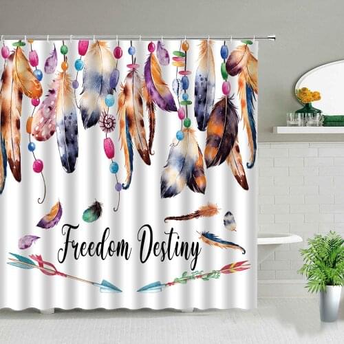 Colorful Feather Bathroom Shower Curtain Set Bohemia Waterproof Polyester Bath Curtains Printed Creative Colored Bathtub Decor