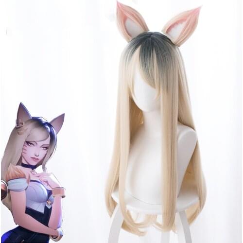 League of Legends KDA Womens Team LOL MV version of a beaver dyed long hair ear Cosplay Anime Wig
