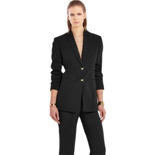 Womens Business Suits Slim Fit Black Female Office Uniform Formal Work Wear Slim Ladies Trouser Suit 2 Piece Two Buttons Custom