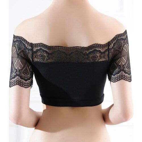 Women Intimates Bra Tops Female Seamless Tube Top Slash Neck Sexy Lace Chest Strapless Basic Tops Black White Color