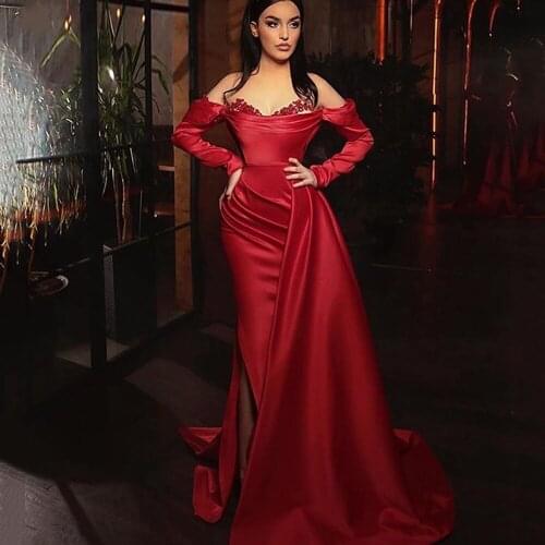 In Fashion Long Sleeves Mermaid Prom Dress 2022 Long Sleeves Red Formal long Evening Party Gown Custom Made