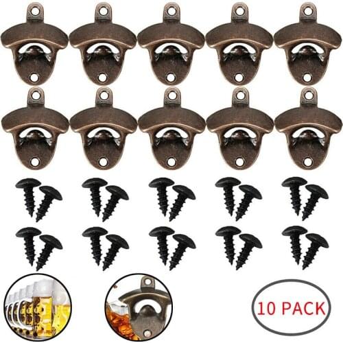 10PCS Beer Wine Bottle Opener Vintage Bronze Wine Wall Mounted Beer Brewery Party Bottle Open Cap Catcher Home Kitchen Bar Tools