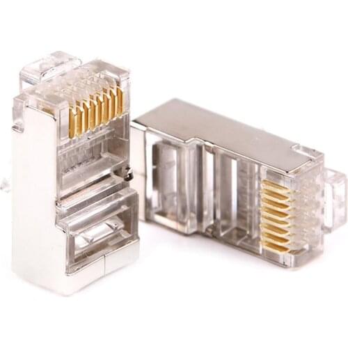 100Pcs Clear Metal Shield RJ45 Modular Plug RJ-45 8P8C CAT6 Network Cable Head computer accessory