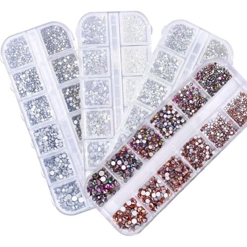 12 Colors Glitter Rhinestone Manicure Nail Polish Decoration Accessories 3D Nail Art Tips Manicure DIY Nail Stones Set ZB14