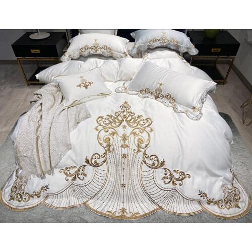 4Pcs All cotton embroidery AB side fabric Lace bedding sets queen king size duvet cover set bed skirt set pillowcase bedclothes