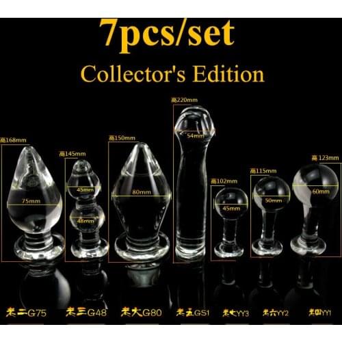 7 pcs/set big glass dildos sex huge anal plug glass anal dildo,large dildos big anal plug gay anal sex toys glass butt plug