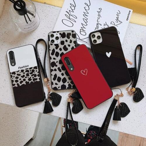 For OPPO Reno 3 Pro Case Free strap Fashion new Leopard Hard Tempered Glass Cover For OPPO Reno 3 z 2 ace luxury phone Casing