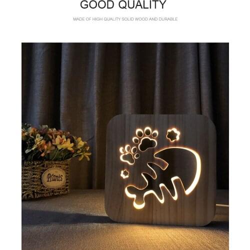 Wooden Fish Bone Shapes Hollow Design 3D Night Lamp Kids Bedroom Bedside Lamp Desk Decoration For Baby Kids Christmas Gift