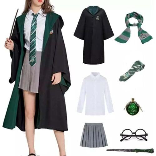 Kids Adult Slytherin Robe Cloak Costume For Children Men Women Magic School Uniform Wizard Cosplay Halloween Costume