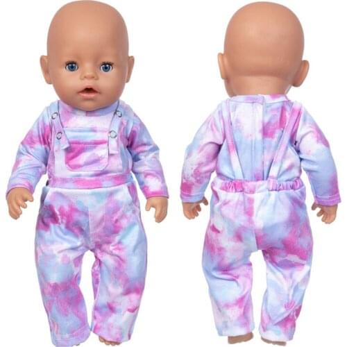 Baby New Born Fit 17 inch 43cm Doll Clothes Accessories Purple Overalls Suit For Baby Birthday Gift