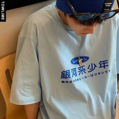 Harajuku Streetwear Mens Fashion Chinese Characters Printed Cotton T Shirts Couple Clothing Women Loose Short Sleeve Tops Tees