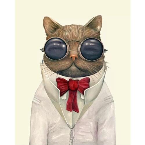 Animal Head Portrait Diamond Painting Full Round Cat Gentleman DIY Toy Sticking Drill Cross Embroidery 5D Decorative