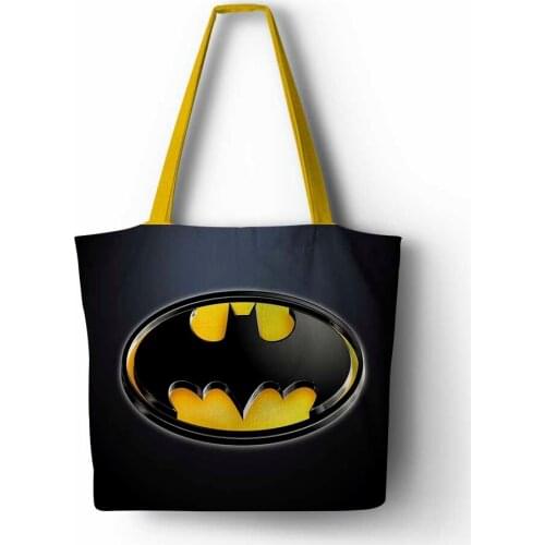 Customized Cartoon Dark knight Print Handbag Linen Polyester Shopping Tote Home Storage Bags with Casual Traveling Beach Bags