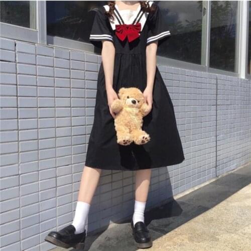 Jk Sailor Skirt Japanese College Style Navy Collar Navy Style Thin Sweet Short Sleeve High Waist Dress School Girl Dress