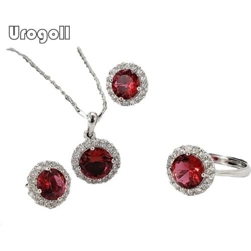 Classic Crystal Jewelry Set Pure 925 Sterling Silver Zircon Necklace Earrings Ring Fashion 3 Pieces Set For Bride Wedding Party