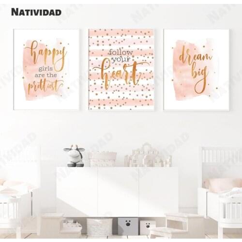 Korean Cute and Warm Girl Bedroom Decoration Painting Pink Art Follow Your Heart Home Decoration Teen Room Decoration Wall Art