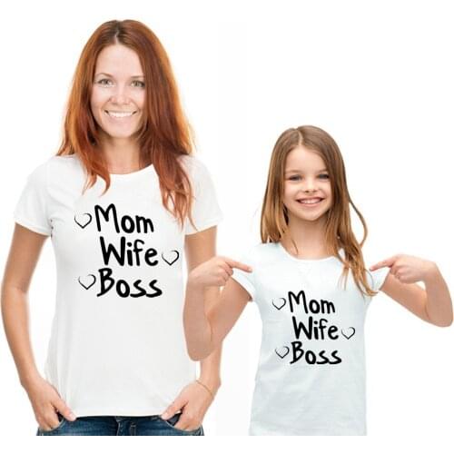 Beautiful versatile Family Look T-shirt Mother and Daughter Kids T shirt MOM WIFE BOSS Letter Print Exquisite PunkT shirt