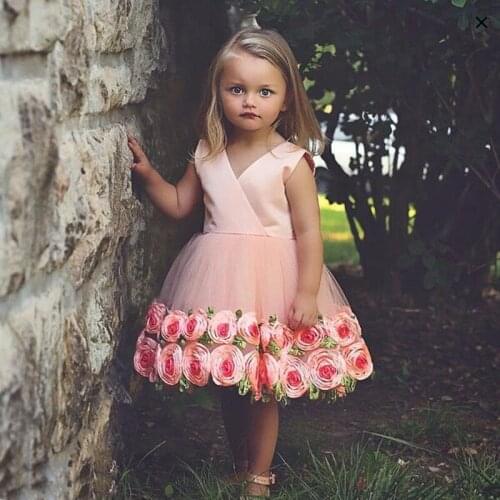 Summer Kids Dress Flower Girl Mesh Dress 3D Rose Party Pageant Dress Princess Kids Baby Dresses Outfits Costume