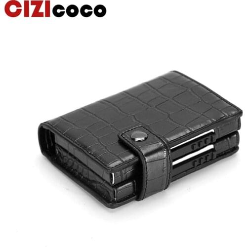 Cizicoco Metal Men Card Holder RFID Aluminium Alloy Credit Card Holder PU Leather Wallet Antitheft Men Wallets Double Card Case