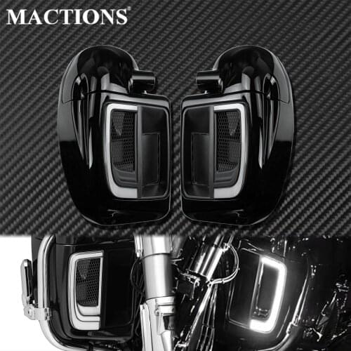 Motorcycle LED Fairing Lower Grills Light Lower Leg Warmer Vented Fairing Glove Box Black For Harley Touring Road Glide 2014-20