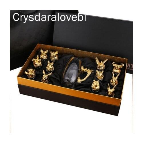 Twelve Zodiac Liquor Wine Glass Set Household Small Wine Glasses Hip Flasks Chinese Imitation European Drinkware Exquisite Gift