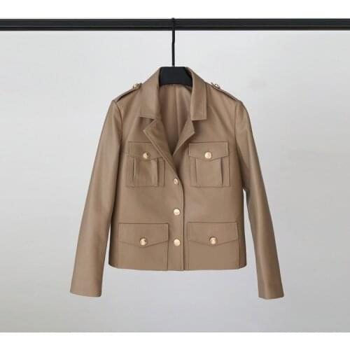 Spring New Leather Jacket Women Short Leather Jacket Sheep Motorcycle Casual Suit Collar Jacket Tide Rivet Leather Jacket