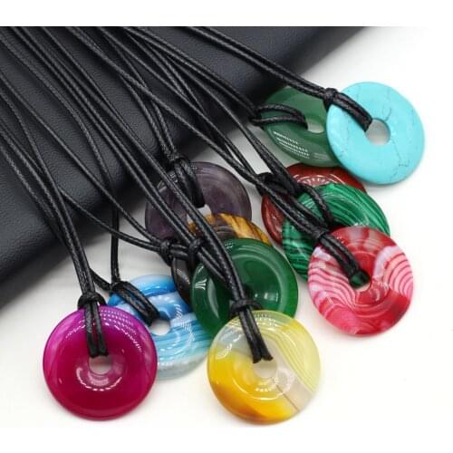 Natural Stripe Agates Stone Pendant Necklace Fashion Big Hole Beads Necklace for Women Making DIY Party Exquisite Gift 30x30mm