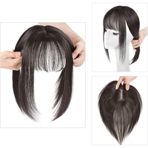 Bangs Hair Extensions Overhead Wig Brazilian Human hair Non-remy Hair Natural Invisible Replacement Cover White Hair Black wig
