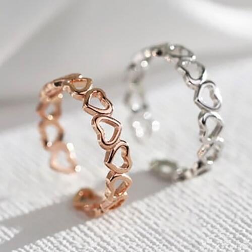 Hollow Love Heart Rings Open Adjustable Rosegold Silver Jewelry 2021 Design Rings Jewelry Wedding Party Women Girl Gift