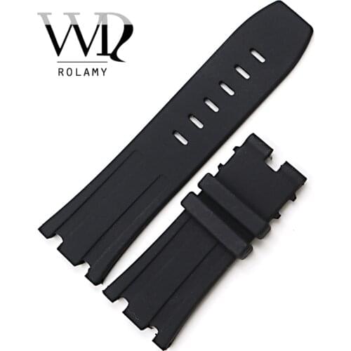 Rolamy 28mm Black Waterproof Silicone Rubber Replacement Wrist Watch Band Strap Belt For Audemars Piguet 42mm Royal Oak Offshore