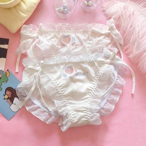 Sexy Underwear Women Lingerie Femme Pink Blue Cute Seamless Panties Briefs Ruffles Embroidery Lolita Panty Womens Underpants