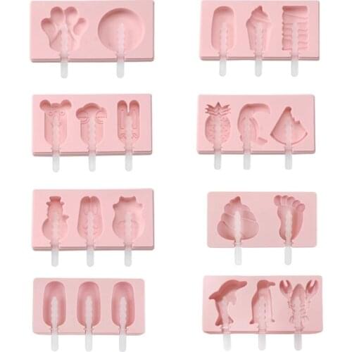 2/ 3 Holes Cartoon Silicone Ice Cream Mould Ice Cube Tray Popsicle Barrel Diy Mold Dessert Ice Cream Mold with Popsicle Stick